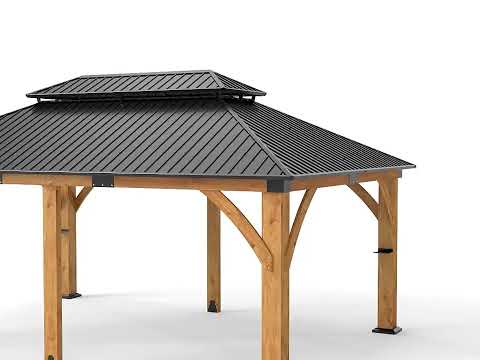 12×20 ft Spruce Wood Hardtop Gazebo with Double Roof